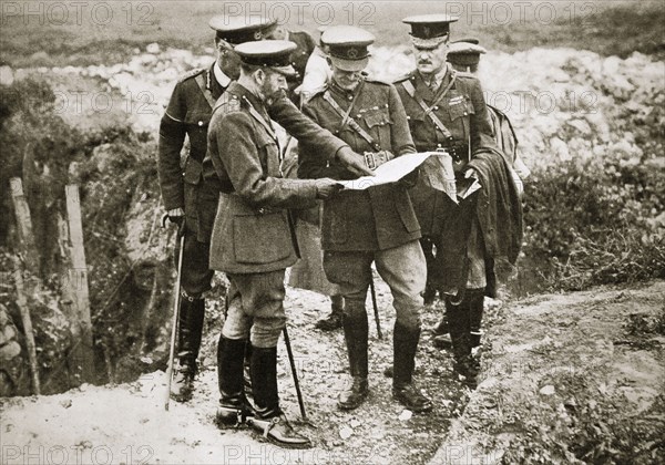 King George V visits the front, France, World War I, 1916. Artist: Unknown