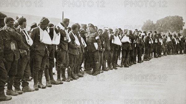 A parade of the walking wounded, Somme campaign, France, World War I, 1916. Artist: Unknown