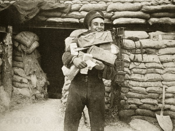 The mail arrives during the Battle of the Somme, France, World War I, 1916. Artist: Unknown