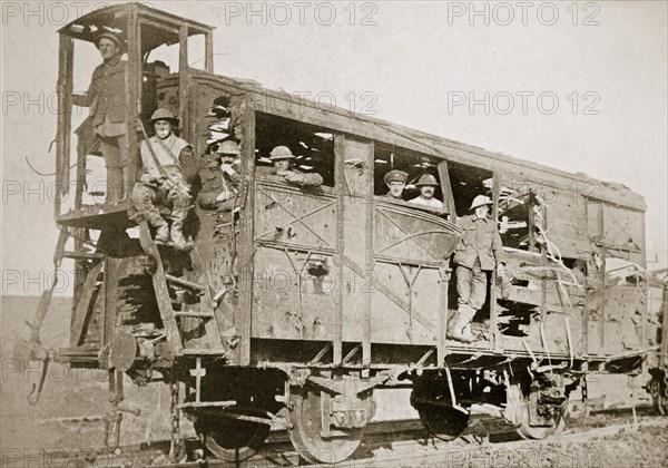 Captured German railway carriage, the Ancre, France, World War I, 1916. Artist: Unknown