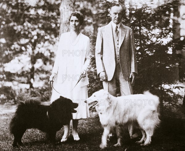 Calvin Coolidge, 30th President of the United States, and his wife, 1920s or early 1930s. Artist: Unknown