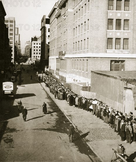 The breadline, a visible sign of poverty during the Great Depression, USA, 1930s Artist: Unknown