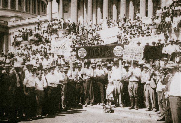 'Bonus Army' demonstrating outside the Capitol, Washington DC, USA, Great Depression, 1932. Artist: Unknown