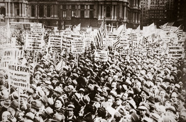 Demonstration against Hitler in front of City Hall, Philadelphia, Pennslyvania, USA, early 1930s. Artist: Unknown