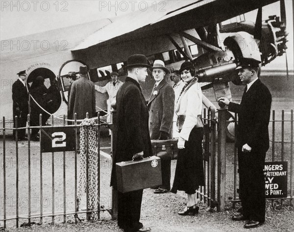 Ford Trimotor plane about to depart from an airfield, c1932. Artist: Unknown