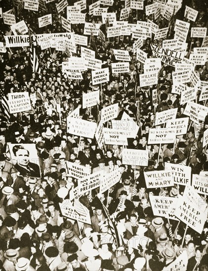 Republican supporters outside Buffalo Memorial Auditorium, New York, USA, 15 October 1940. Artist: Unknown