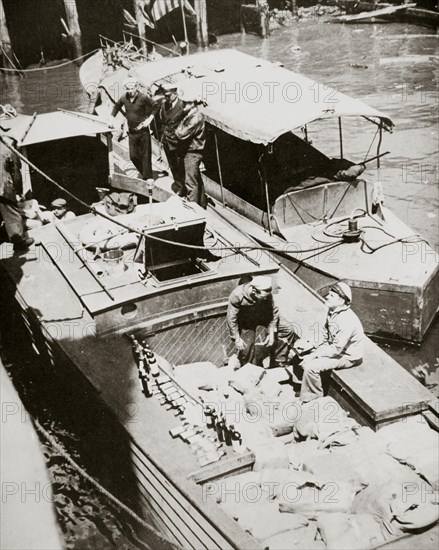 A rum-running boat caught smuggling in 2000 bottles, USA, 1920s. Artist: Unknown