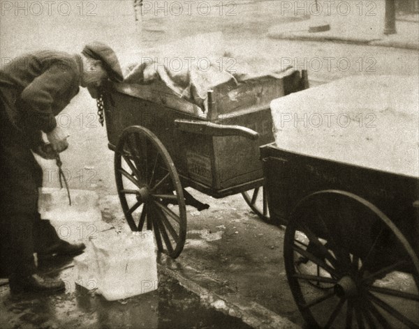 Ice man making his morning deliveries in West 10th Street, New York, USA, c1910s-c1930s(?). Artist: Unknown