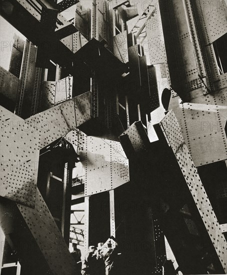 Construction of one of the towers of the George Washington Bridge, New York, USA, late 1920s. Artist: Unknown