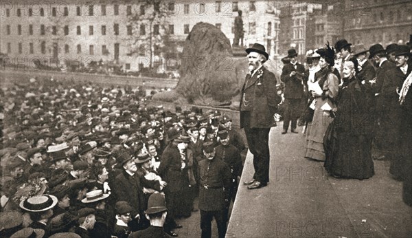 Keir Hardie addressing the first women's suffrage demonstration, London, 19 May 1906. Artist: Unknown