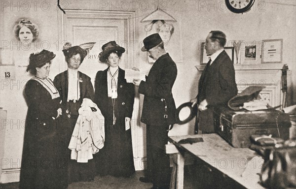 Arrest of leading suffragettes, London, 13 October 1908. Artist: Unknown