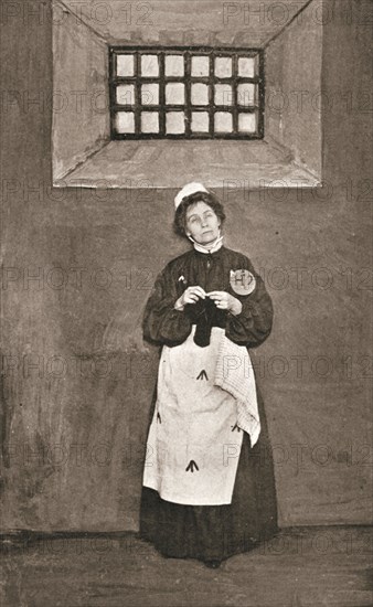 Emmeline Pankhurst, British suffragette, in a cell in Holloway Prison, London, 1908. Artist: Unknown
