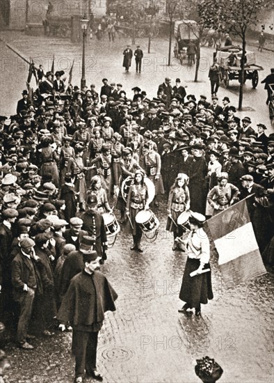 The Women's Social and Political Union fife and drum band out for the first time, 13 May 1909. Artist: Unknown