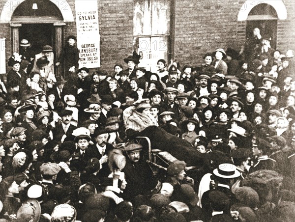 Sylvia Pankhurst, British suffragette, in a bath chair, London, June 1914. Artist: Unknown