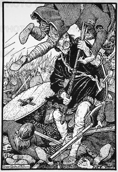 Thorolf slays Earl Hring at Brunanburgh, 1913.  Artist: Morris Meredith Williams