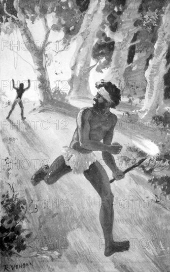 'Tatkanna seized a fire-stick and made off', 1923.  Artist: Raymond Wenban