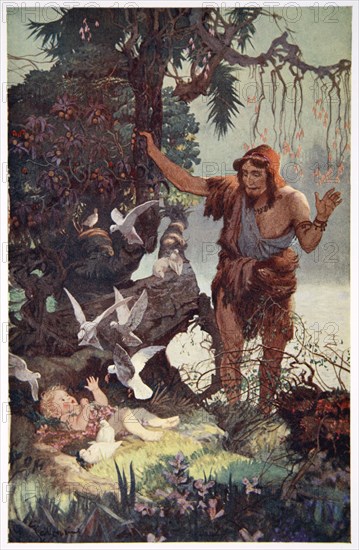 'The Shepherd finds the babe Semiramus', 1915.  Artist: Ernest Wellcousins