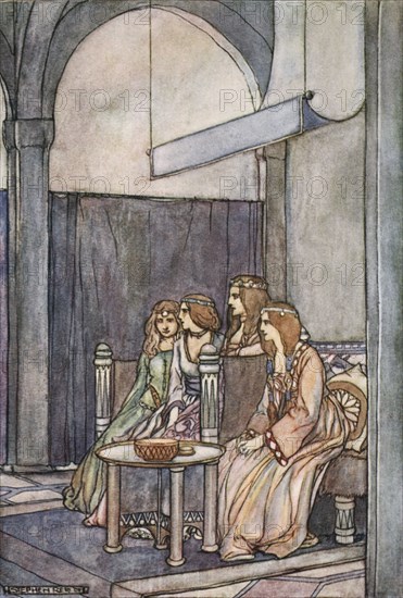 'There sat the three maidens with the Queen', c1910. Artist: Stephen Reid