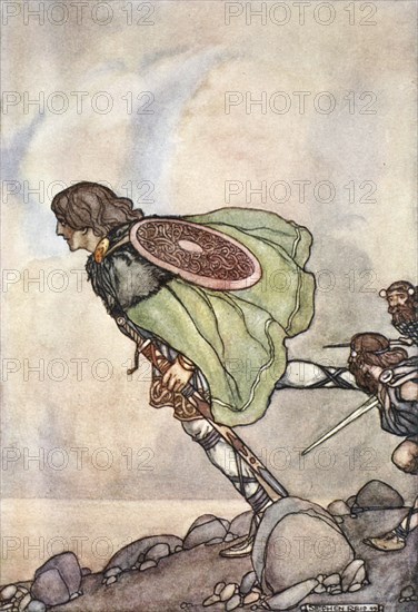 'They ran him by hill and plain', c1910.  Artist: Stephen Reid