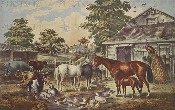 American Farm Yard - Morning, pub. 1857, Currier & Ives (Colour Lithograph)