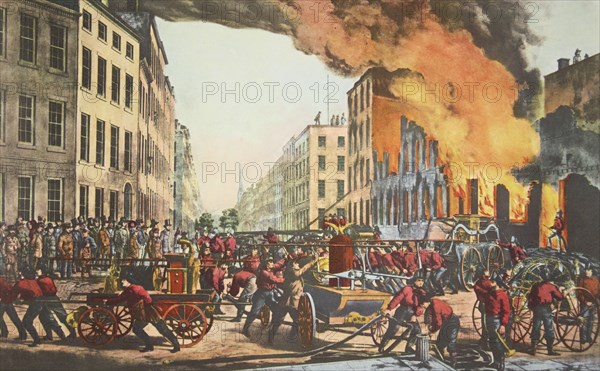 The Life of a Fireman - The Ruins, pub. 1854 Currier & Ives (Colour Lithograph)