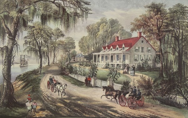 A Home On The Mississippi, pub. 1871,  Currier & Ives (Colour Lithograph)