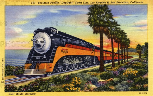 Southern Pacific Daylight Coast Line, Los Angeles to San Francisco, California, USA, 1940. Artist: Unknown