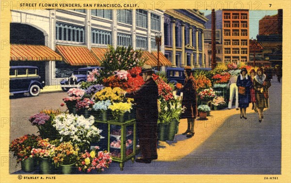 Street flower vendors, San Francisco, California, USA, 1932. Artist: Unknown