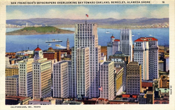 San Francisco's skyscrapers overlooking the Bay, California, USA, 1932. Artist: Unknown