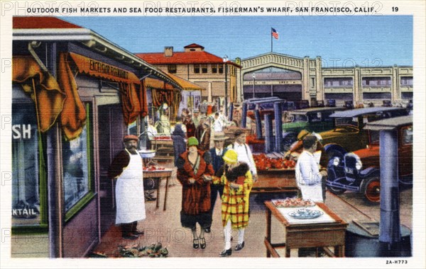 Fish market and seafood restaurants, Fisherman's Wharf, San Francisco, California, USA, 1932. Artist: Unknown