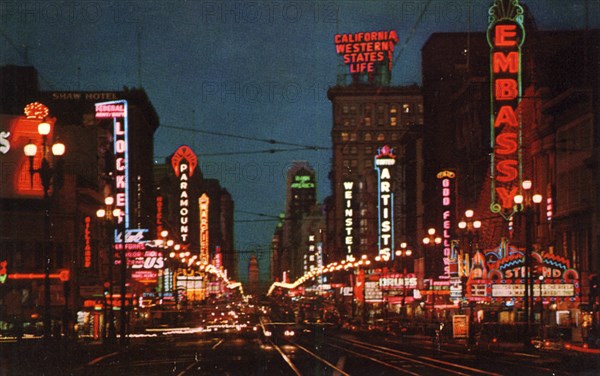 Market Street at night, San Francisco, California, USA, 1957. Artist: Unknown