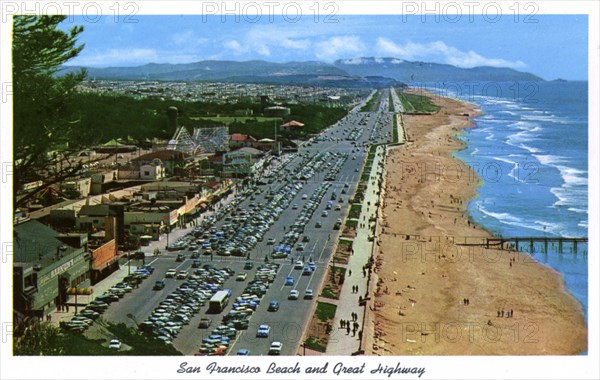 San Francisco Beach and Great Highway, California, USA, 1957. Artist: Unknown