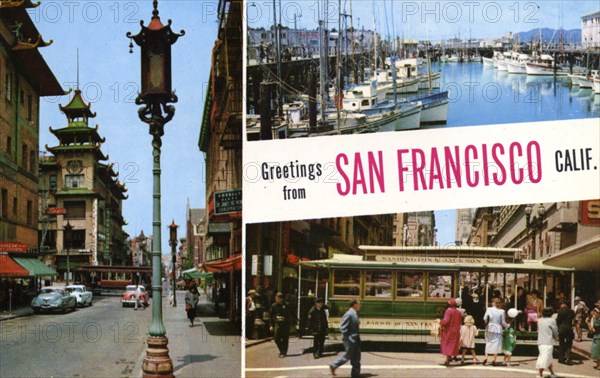 'Greetings from San Francisco, California', USA, postcard, 1957. Artist: Unknown