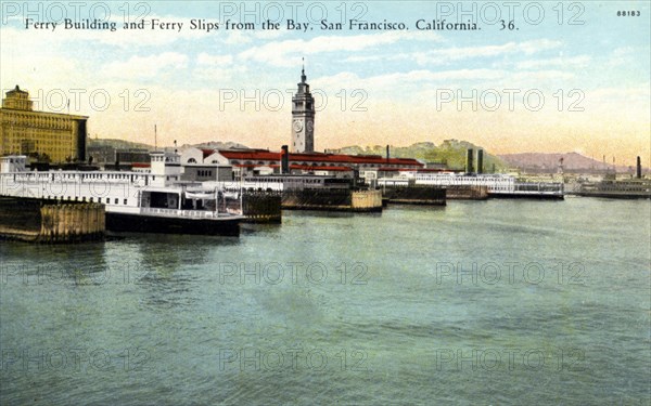Ferry Building and ferry slips on San Francisco Bay, California, USA, 1922. Artist: Unknown