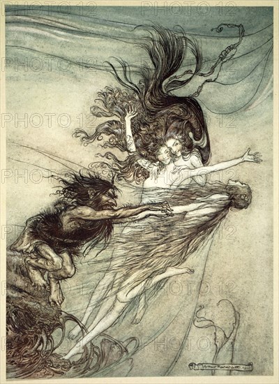 'The Rhinemaidens teasing Alberich', 1910. Artist: Arthur Rackham