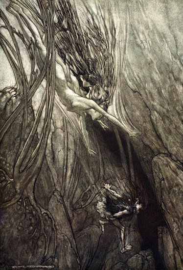 'Seize the despoiler! Rescue the gold! Help us! Help us! Woe! Woe!', 1910.  Artist: Arthur Rackham