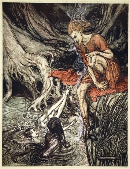 'The Rhine's pure gleaming children told me of their sorrow', 1910.  Artist: Arthur Rackham