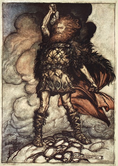 'One of the Gods, Donner, summons the mist away', 1910.  Artist: Arthur Rackham