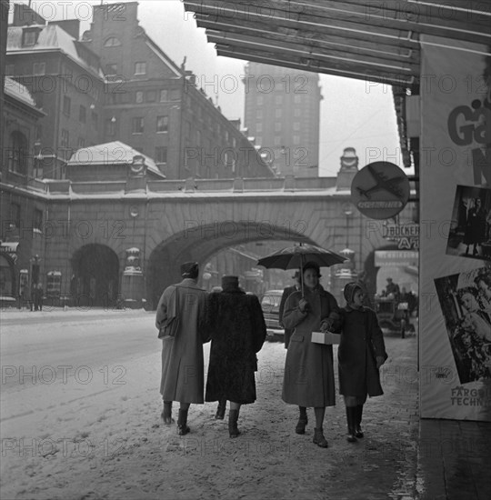 Kungsgatan, (King's Street) in winter, Stockholm, Sweden, 1950. Artist: Torkel Lindeberg