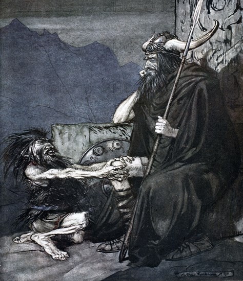 'Swear to me, Hagen, my son!', 1924.  Artist: Arthur Rackham