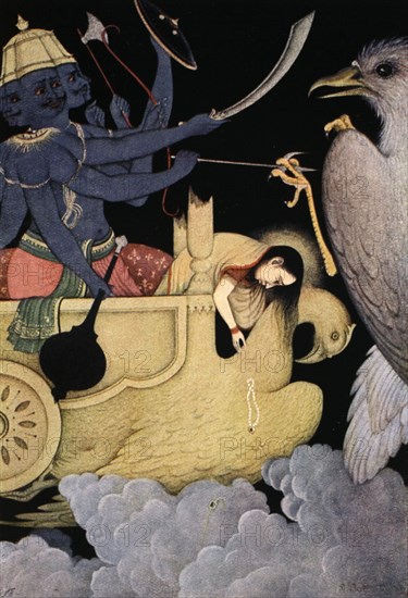 Ravana fighting with Jatayu, 1913.  Artist: K Venkatappa