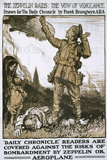 'The Zeppelin Raids: the Vow of Vengeance', World War I, c1915-c1918. Artist: Frank Brangwyn