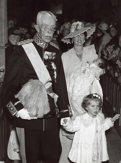 Christening of Princess Desiree of Sweden at the Church of Solna, Sweden, 30 June 1938. Artist: Karl Sandels