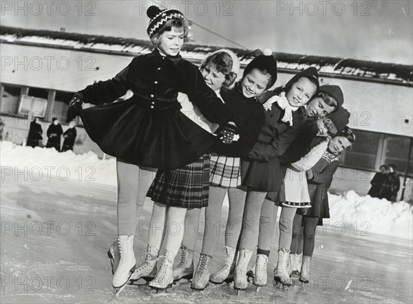 Princess Christina of Sweden, the ice princess, with friends, 1953. Artist: Unknown