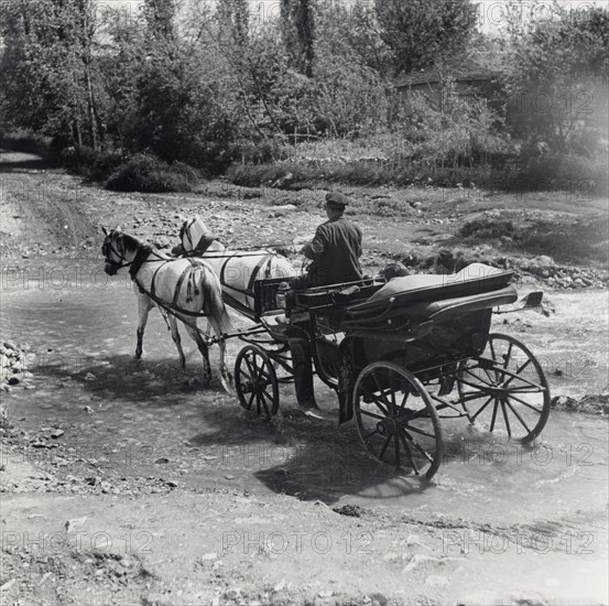 Tourists travelling by horse-drawn carriage, Bosnia and Hercegovina, Yugoslavia, 1939. Artist: Unknown