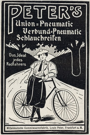 Advertisment for Peter's pneumatic bicycle tyres, 1898. Artist: Unknown