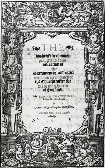 Title page of Thomas Cranmer's Book of Common Prayer, 1549. Artist: Unknown