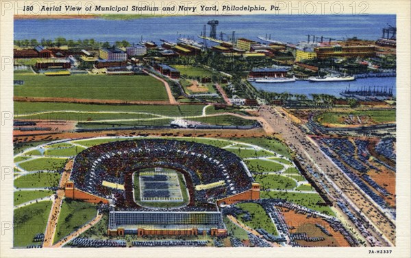 Aerial view of Municipal Stadium and Navy Yard, Philadelphia, Pennsylvania, USA, 1937. Artist: Unknown