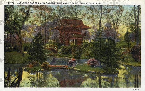Japanese garden and pagoda, Fairmont Park, Philadelphia, Pennsylvania, USA, 1926. Artist: Unknown