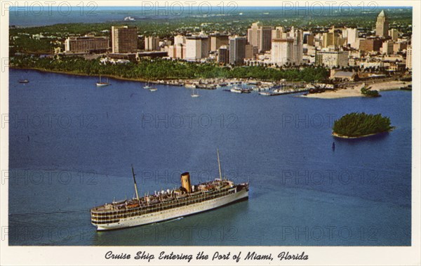 Cruise ship entering the Port of Miami, Florida, USA, 1961. Artist: Unknown